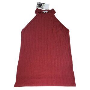 Milan Kiss Sleeveless Turtleneck Top Ribbed Burgandy Womens L New With Tags